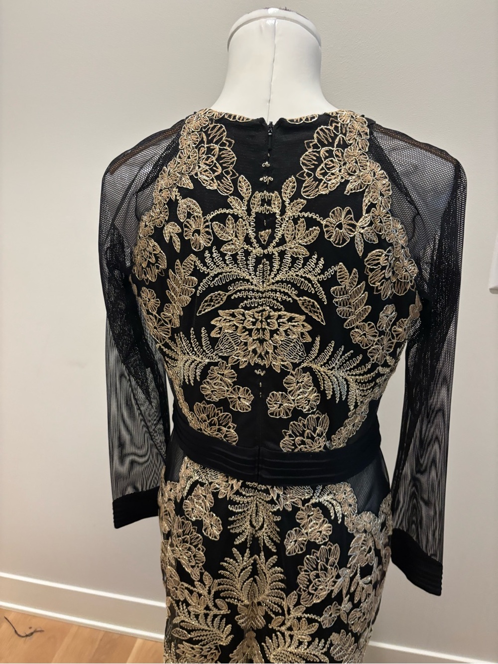 Tadashi Shoji Black & Gold Lace-Embroidered Sheer-Sleeve Gown - Picture 4 of 12